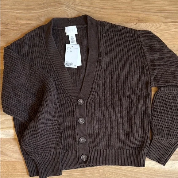NWT H&M Brown Ribbed Knit Cardigan Sweater - Picture 1 of 3